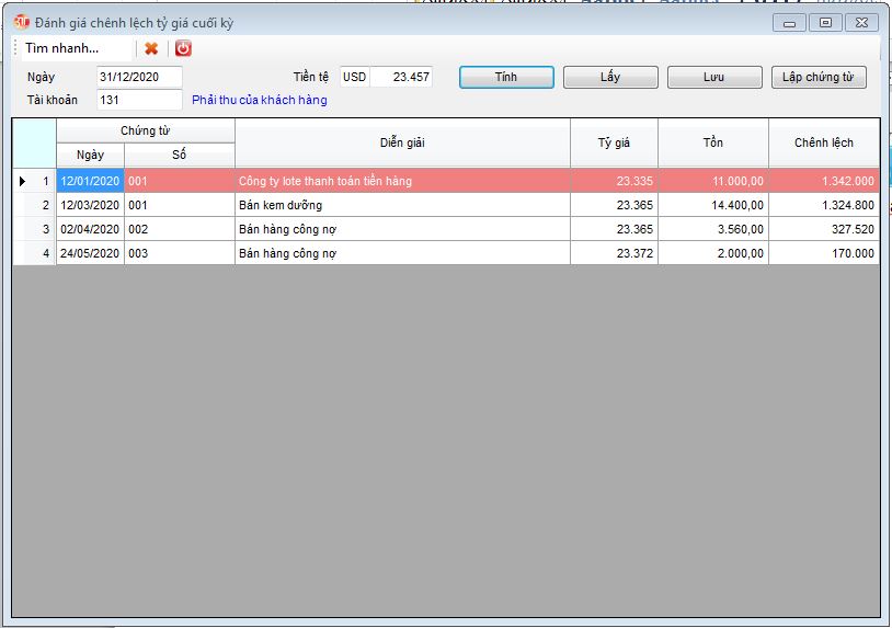 3TSoft – Hướng dẫn đánh giá chênh lệch tỷ giá cuối kỳ.