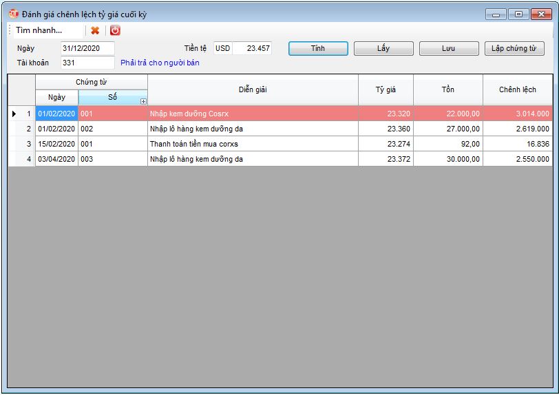 3TSoft – Hướng dẫn đánh giá chênh lệch tỷ giá cuối kỳ.