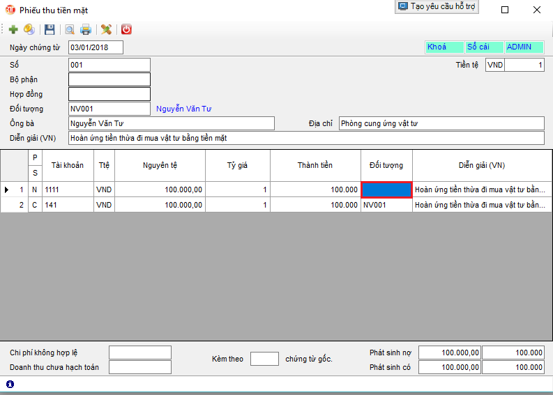 3TSoft - Kiểm tra xử lý khi tài khoản có số dư 2 bên